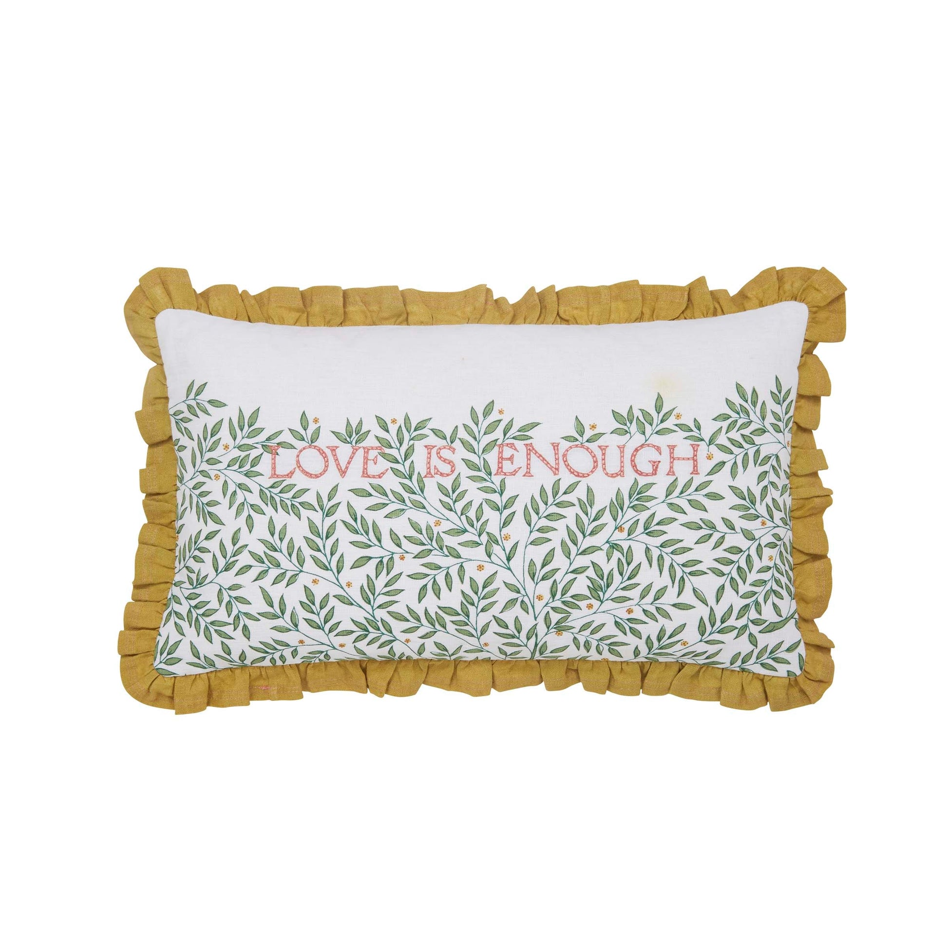 William Morris Love is Enough cushion evergreen closeup