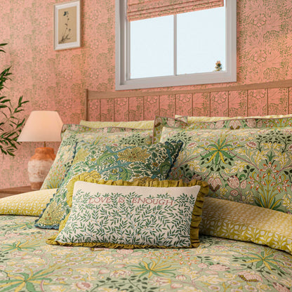 William Morris Love is Enough cushion evergreen pattern