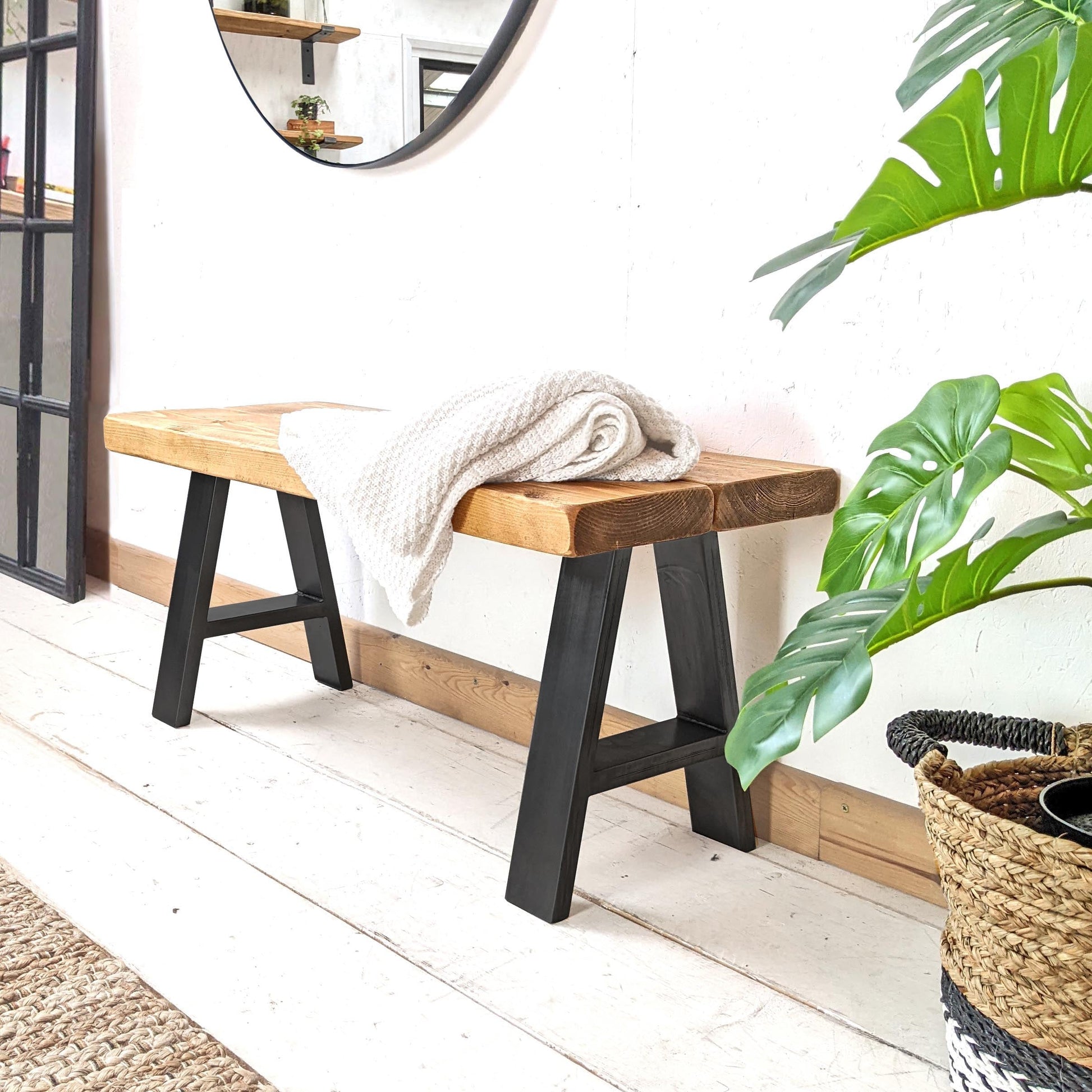 Entryway Bench with Crossed Legs and Open Storage